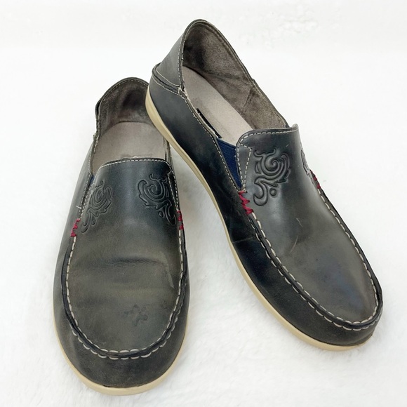 OluKai Women’s Dark Gray Leather Slip-On Loafers - Soft and Comfy 8.5 - Picture 1 of 10